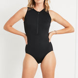 Katherine Zipper High-Necked One-piece Swimsuit in Black
