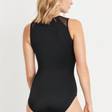 Katherine Zipper High-Necked One-piece Swimsuit in Black