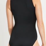 Katherine Zipper High-Necked One-piece Swimsuit in Black