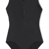 Katherine Zipper High-Necked One-piece Swimsuit in Black