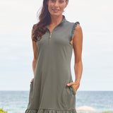Olive Green Sleeveless Ruffle Sport Dress