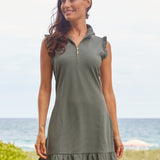 Olive Green Sleeveless Ruffle Sport Dress