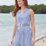Navy Stripe Smocked Waist Dress