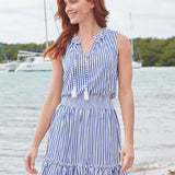 Navy Stripe Smocked Waist Dress