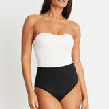 Liz Sweetheart Strapless One-piece Swimsuit in Ivory and Black