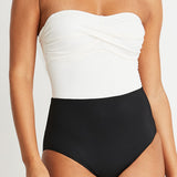 Liz Sweetheart Strapless One-piece Swimsuit in Ivory and Black