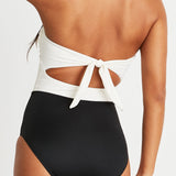 Liz Sweetheart Strapless One-piece Swimsuit in Ivory and Black