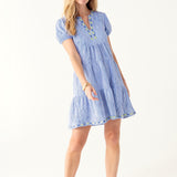 Seaside Embroidered Short Sleeve Tiered Dress