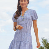 Seaside Embroidered Short Sleeve Tiered Dress