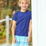 Boys Navy Side Stripe Short Sleeve Rashguard
