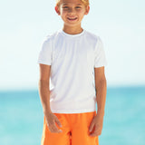 Boys White Side Stripe Short Sleeve Rashguard