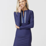 Navy Embroidered Convertible Ruched Rashguard