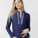 Navy Embroidered Convertible Ruched Rashguard