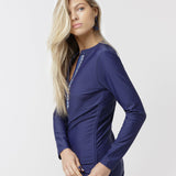 Navy Embroidered Convertible Ruched Rashguard