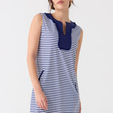 Navy Stripe Sleeveless Fringe Tunic Dress