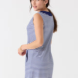 Navy Stripe Sleeveless Fringe Tunic Dress