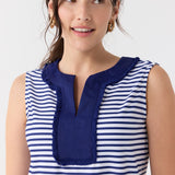 Navy Stripe Sleeveless Fringe Tunic Dress