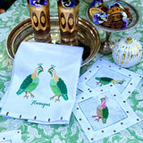 Colorful Quail Linen Cocktail Napkins