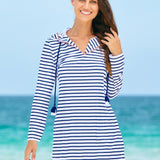 Navy Stripe Hooded Cover Up