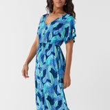 Blue Myers Tie Waist Midi Dress
