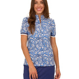 Seaside Floral Short Sleeve Collared 1/4 Zip