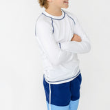 Boys White Long Sleeve Cabana Rashguard