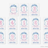 Blue and Pink Crest Scalloped Monthly Milestone Cards