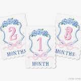 Blue and Pink Crest Scalloped Monthly Milestone Cards