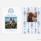 Christmas Crest Blue and White Holiday Photo Card