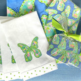 Green Mosaic Butterfly Linen Guest Towel