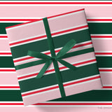 Green, Blush and Red Stripe Christmas Gift Wrap