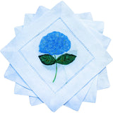 Blue Hydrangea Linen Cocktail Napkins