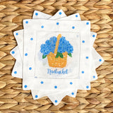 Nantucket Basket Hydrangea Linen Cocktail Napkins