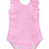 Little Adriana Ruffle One-Piece Swimsuit in Coral Weave