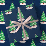 Navy Pink Gingham Christmas Tree Gift Wrap