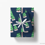 Navy Pink Gingham Christmas Tree Gift Wrap