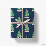 Navy Pink Gingham Christmas Tree Gift Wrap