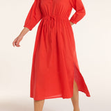 Natalia Cinched Tie Cover Up in Red Orange