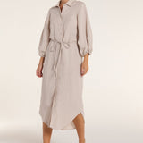 Cecilia Collared Button Front Panel Midi Dress in Silver Gray