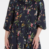 Katie Collared Mini Shirt Dress in Black Floral