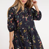 Katie Collared Mini Shirt Dress in Black Floral