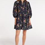 Katie Collared Mini Shirt Dress in Black Floral