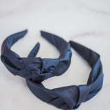 The Tiny Tassel Headband in Navy Satin