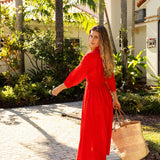 Natalia Cinched Tie Cover Up in Red Orange