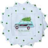 Turquoise Christmas Woody Wagon Linen Cocktail Napkins