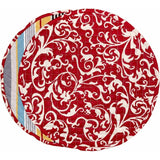 devine scarlet red reversible bold striped licorice black printed round quilted cloth placemats