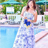 The Vineyard Straw Clutch with Navy Bow, Interchangeable Bow
