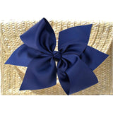 The Vineyard Straw Clutch with Navy Bow, Interchangeable Bow