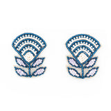 Block Print Flower Earrings in Navy