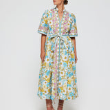 Alessia Dress Belted Tie Midi Dress in Budding Blues